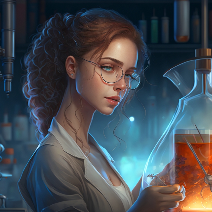 a scientist in her lab analyzing chemicals
